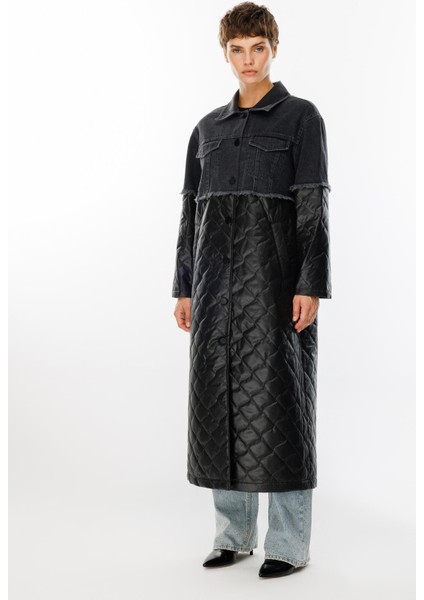 Missy Denim Kapitone Uyumlu Hafif Spor Zamansız Trench Kaban Manto-Siyah modelleri