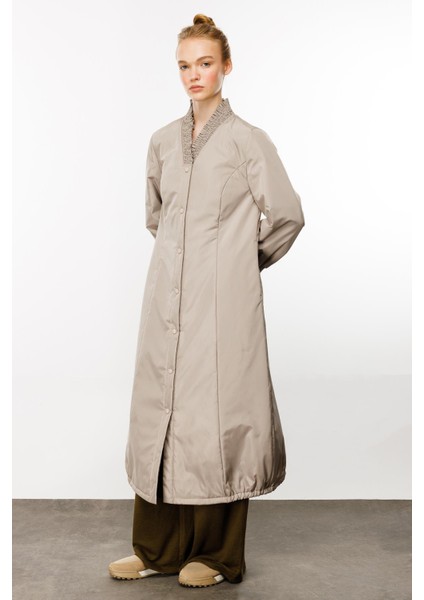 El Işi Yaka ve Kol Detaylı Iç Bedeni Dolgulu Özel Kaban Manto-Taş fiyatları