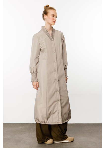 El Işi Yaka ve Kol Detaylı Iç Bedeni Dolgulu Özel Kaban Manto-Taş fırsatları