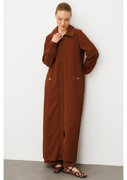 Has Garni Detaylı Özel Dokuma Kap / Ferace-Kahve