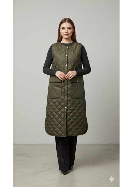 Zamansız (Yumuşak) Elyaf Dolgulu Astarlı Yelek-Haki modelleri