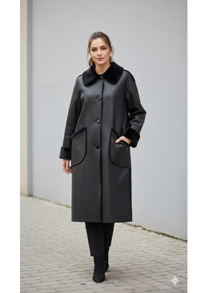 Çift Taraflı Kullanım Imkanlı Zamansız Hafif Manto Kaban-Siyah