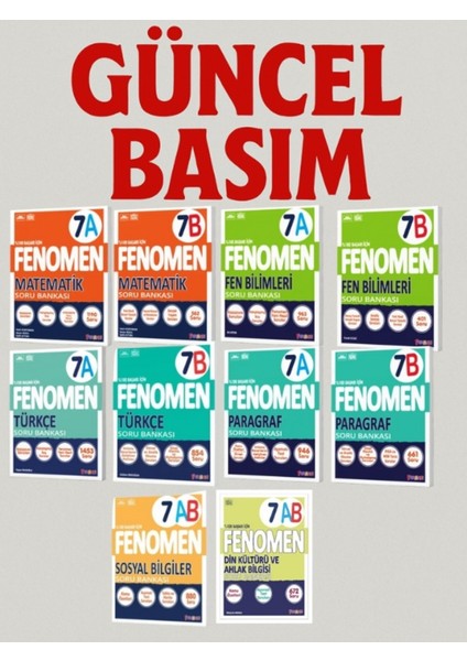 7. Sınıf Matematik - Fen B. - Türkçe - Paragraf - Sosyal B. - Din K. (A ve B) Set Soru Bankaları