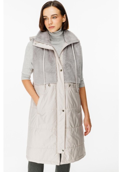 Puf Kapitone Dolgulu Soft Peluş Garni Yelek-Gümüş modelleri