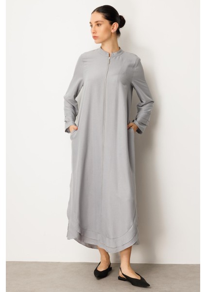 Şifon ve Garni Detaylı Hafif, Ince Ipekçe Kap-Gri