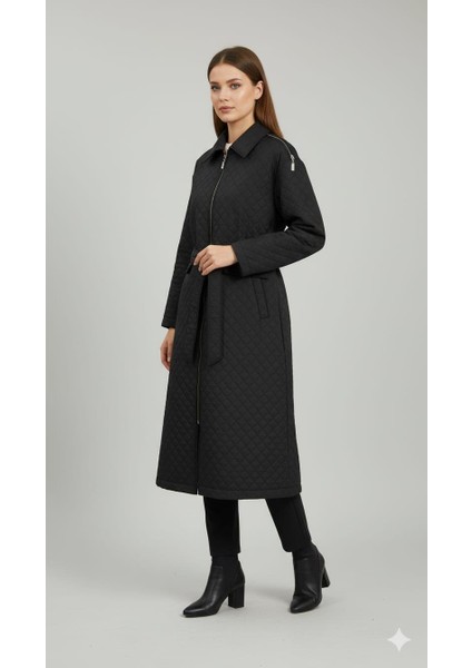 Hzr Fermuar Detaylı Jakar Kapitone Spor Trench Kap-Siyah