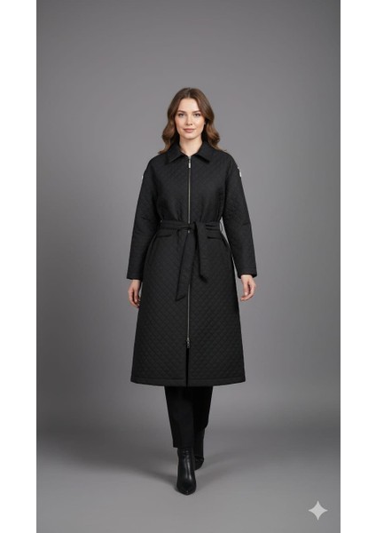 Hzr Fermuar Detaylı Jakar Kapitone Spor Trench Kap-Siyah modelleri