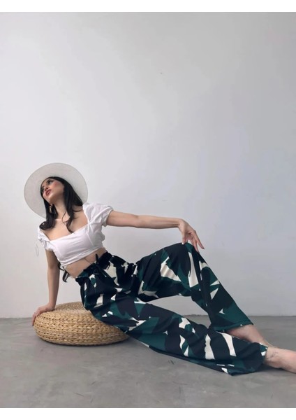 Desenli Beli Lastikli Bürümcük Pantolon-Si̇yah modelleri