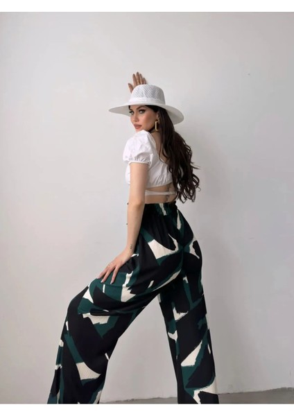 Desenli Beli Lastikli Bürümcük Pantolon-Si̇yah fırsatları