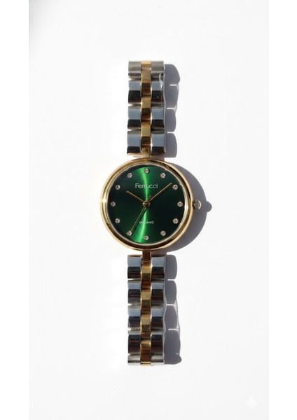 Kadın Kol Saati Gümüş Renk, Yeşil Kadran – Şık Metal Kordon, 2 Yıl Garantili