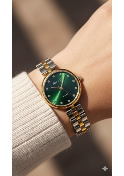 Kadın Kol Saati Gümüş Renk, Yeşil Kadran – Şık Metal Kordon, 2 Yıl Garantili modelleri