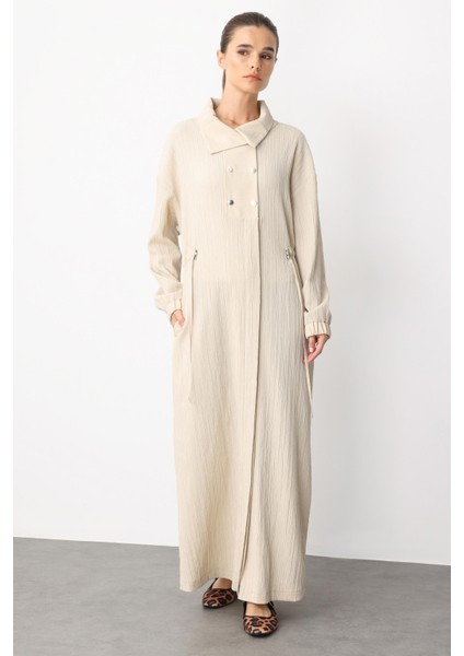 Y Yaka Ply-Cupra Garni Detaylı Spor Elbise Kap Ferace-Bej