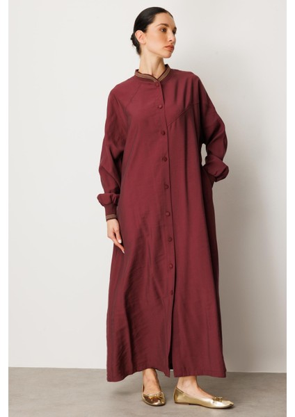 Soft Modal Kol ve Yaka Ribanalı Sade Elbise Kap Ferace-Bordo fiyatları