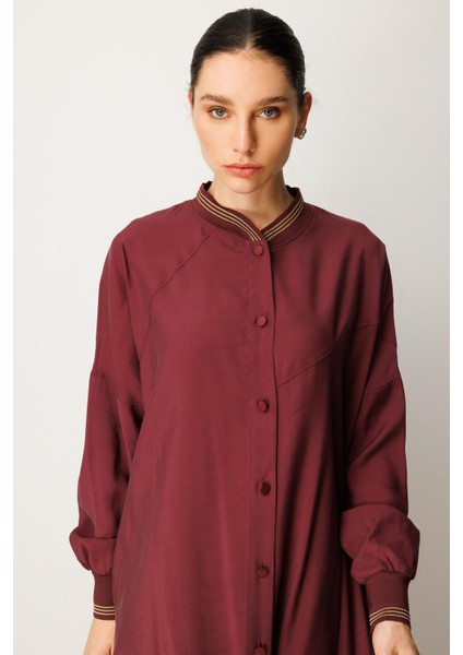 Soft Modal Kol ve Yaka Ribanalı Sade Elbise Kap Ferace-Bordo modelleri