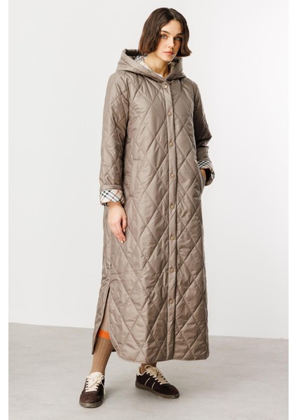 Vip Extra Dolgulu Spor Özel Garni Detaylı Zamansız ve Klasik Kaban Manto-Vizon