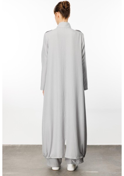 Spoza Ipekçe Doku Düğme Aksesuarlı Çok Yönlü Kullanım Imkanı Sunan Kap Elbise Ferace-Gri fırsatları