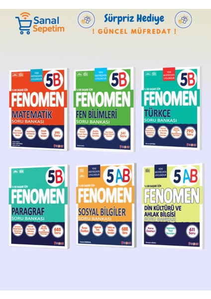 5. Sınıf Matematik - Fen B. - Türkçe - Paragraf - Sosyal Bilgiler - Din K. (B) Set Soru Bankaları