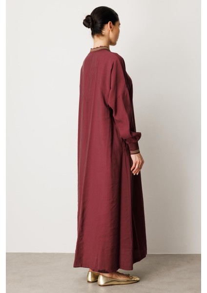 Soft Modal Kol ve Yaka Ribanalı Sade Elbise Kap Ferace-Bordo fırsatları