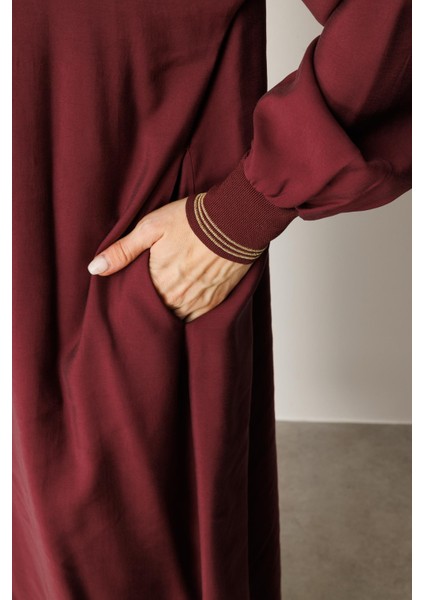 Soft Modal Kol ve Yaka Ribanalı Sade Elbise Kap Ferace-Bordo indirimleri