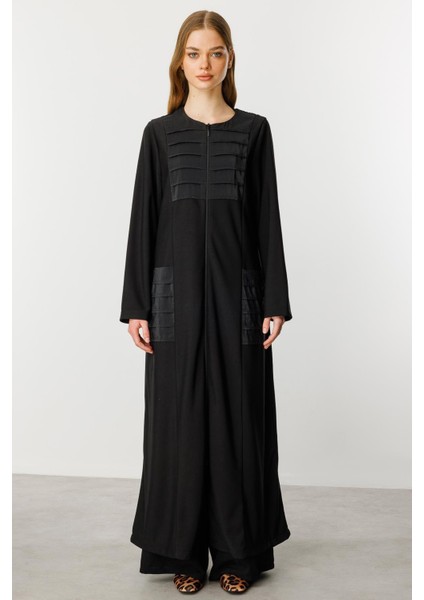 Nervur Detaylı Spor Dökümlü Kumaş Ferace Kap-Siyah