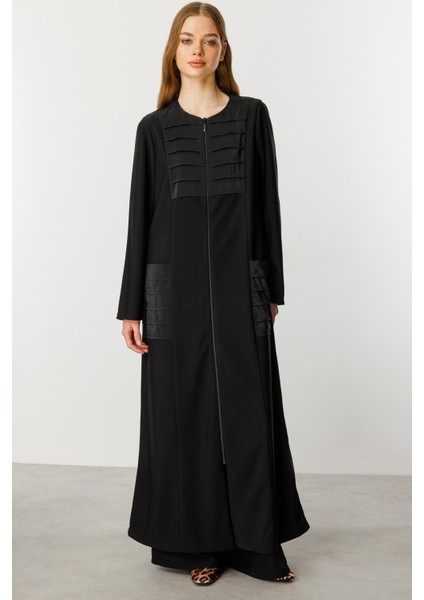 Nervur Detaylı Spor Dökümlü Kumaş Ferace Kap-Siyah