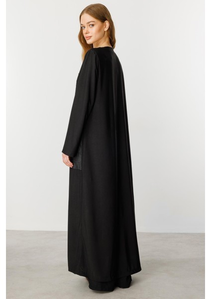 Nervur Detaylı Spor Dökümlü Kumaş Ferace Kap-Siyah