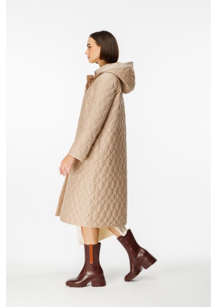 My Triko Garnili Kapitone Dolgu Kaban Manto-Taş