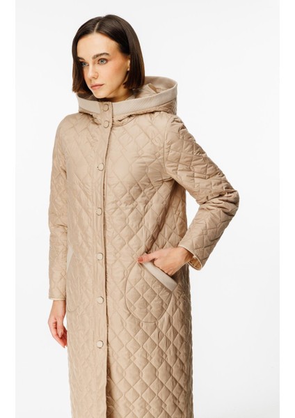 My Triko Garnili Kapitone Dolgu Kaban Manto-Taş