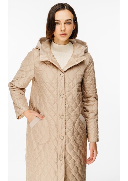 My Triko Garnili Kapitone Dolgu Kaban Manto-Taş