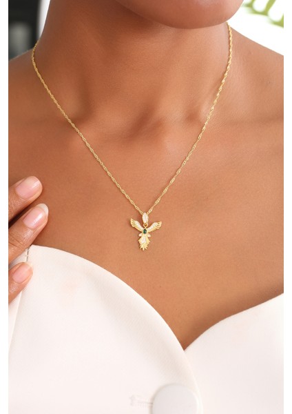 Kadın 925 Ayar Altın Kaplama Zirkon Taşlı Zümrüdü Anka Kuşu Kolye fiyatları