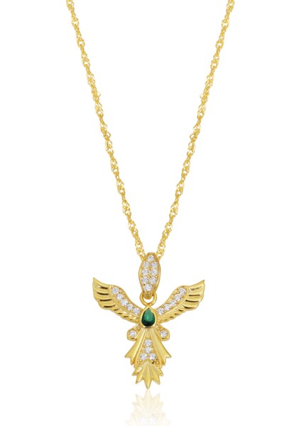 Kadın 925 Ayar Altın Kaplama Zirkon Taşlı Zümrüdü Anka Kuşu Kolye modelleri