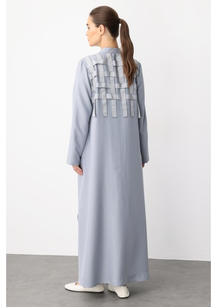 Mesh Sırt Desen Işleme Ipekçe Kumaş Spor Kap- Elbise- Ferace-Gri