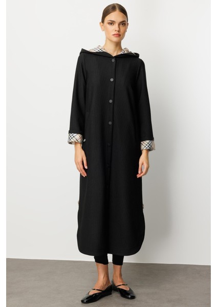 Özel Garni ve Aks Detaylı Otto Kumaş Astarlı Mevsimlik Spor Zamansız Trench / Kap-Siyah