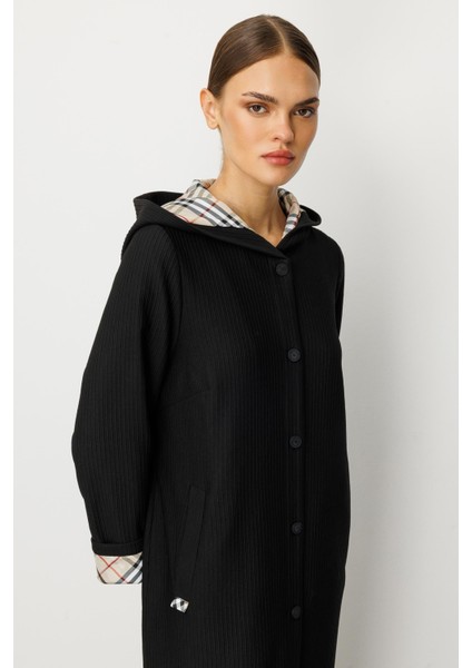 Özel Garni ve Aks Detaylı Otto Kumaş Astarlı Mevsimlik Spor Zamansız Trench / Kap-Siyah fırsatları