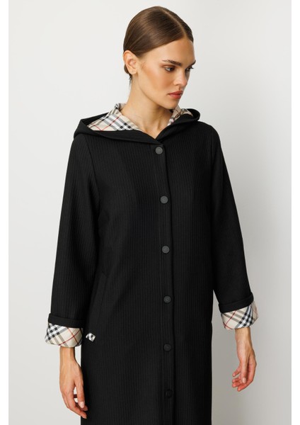 Özel Garni ve Aks Detaylı Otto Kumaş Astarlı Mevsimlik Spor Zamansız Trench / Kap-Siyah