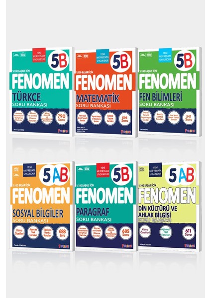 2025 Fenomen 5. Sınıf 6'lı B Set (Matematikb, Fenb, Türkçeb, Sosyalab, Paragrafb,dinab)