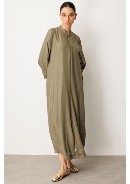 Şifon ve Garni Detaylı Hafif, Ince Ipekçe Kap-Haki modelleri