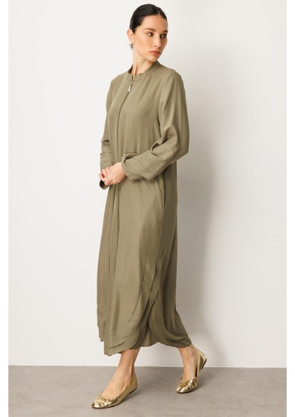 Şifon ve Garni Detaylı Hafif, Ince Ipekçe Kap-Haki fırsatları