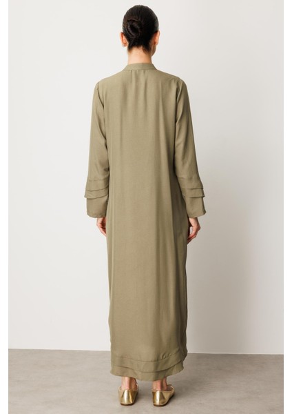 Şifon ve Garni Detaylı Hafif, Ince Ipekçe Kap-Haki