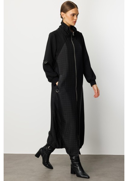 Kare Jakar Krep Doku Mix Astarlı Mevsimlik Spor Trench Kap-Siyah modelleri
