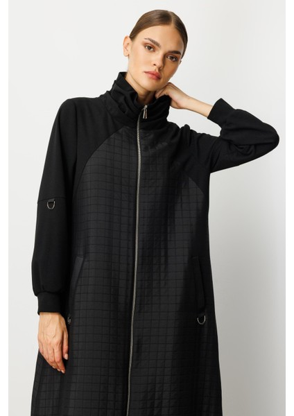 Kare Jakar Krep Doku Mix Astarlı Mevsimlik Spor Trench Kap-Siyah fırsatları