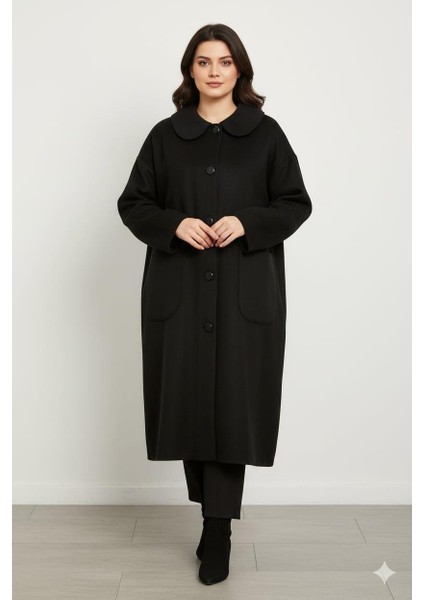 Yün Dokulu Özel Polyviskon Kumaş Astarsız Giy Çık Kap Kaban-Siyah modelleri