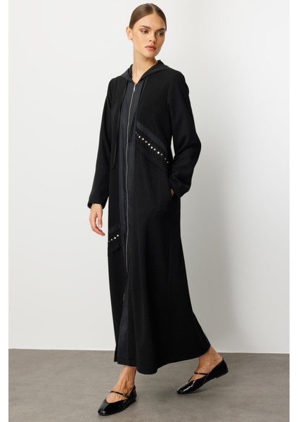 Poly Cupra Krep Doku Mix File Aks Detaylı Aatarlı Mevsimlik Trench/ Kap-Siyah modelleri