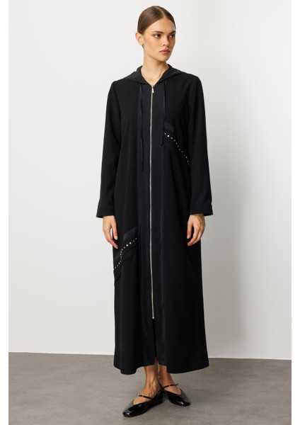 Poly Cupra Krep Doku Mix File Aks Detaylı Aatarlı Mevsimlik Trench/ Kap-Siyah fırsatları