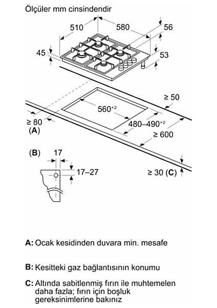 Profılo OD36K6B80D Gazlı Ankastre Ocak