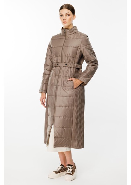 Leaf Işleme Yan Esnek Kapitone Dokuma Içi Dolgulu Kaban Manto-Vizon modelleri