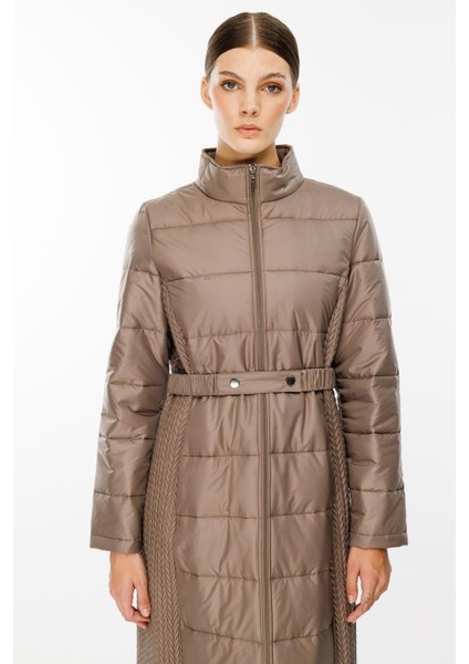 Leaf Işleme Yan Esnek Kapitone Dokuma Içi Dolgulu Kaban Manto-Vizon indirimleri