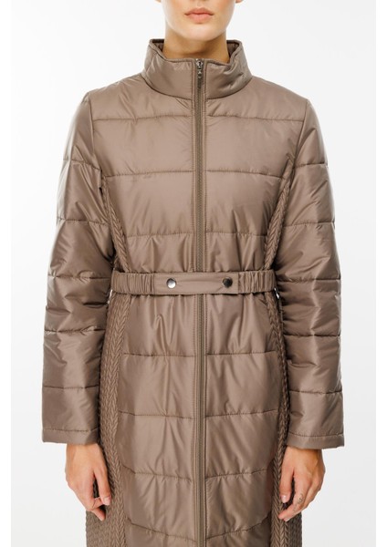 Leaf Işleme Yan Esnek Kapitone Dokuma Içi Dolgulu Kaban Manto-Vizon