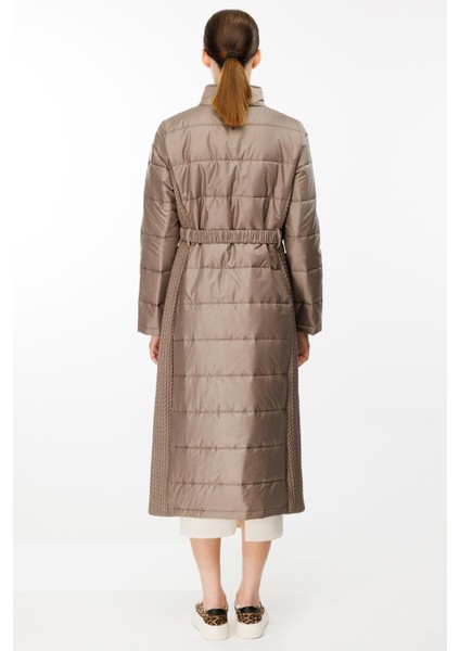 Leaf Işleme Yan Esnek Kapitone Dokuma Içi Dolgulu Kaban Manto-Vizon