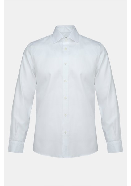 Erkek Beyaz Cooper Fit Kravat Yaka Balıksırtı Klasik Gömlek